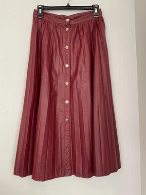 Zara Pleated Faux Leather Maxi Skirt Snap Front Women's Size S Burgundy Red  - Image 1 of 4