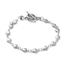 Stainless Steel Heart Chain Bracelet Steel Toggle Silver 7.5" Z163