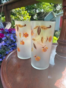 Vintage HALL Jewel Tea Autumn Leaf Frosted Libbey SET of 2 Tumbler Glass - Picture 1 of 5
