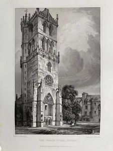 1848 Antique Print; The Church Tower Dundee, Perthshire after Billings - Picture 1 of 2