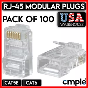 100pcs RJ45 Modular Plugs 8P8C Ethernet Cable Connector Cat5e Cat6 End Plug - Picture 1 of 6