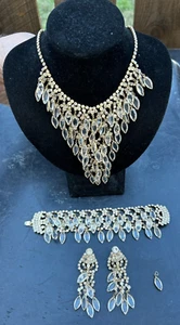 Vtg WATERFALL Rhinestone BIB NECKLACE Earrings BRACELET Choker Set JULIANA D&E - Picture 1 of 21