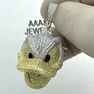 925  Solid Sterling Silver Cubic Zirconia Duck  Enamel Pendant - Image 1 of 4