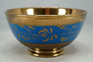Mid 19th Century British Copper Luster Blue Floral Band Waste / Slop Bowl - Picture 1 of 5