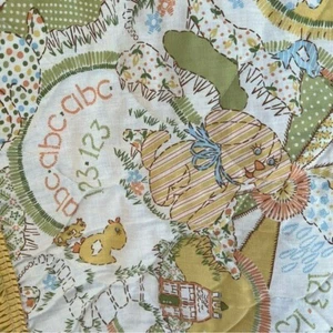 Vintage Sears ABC 123 Puppy Cat Duck Farm Quilted Crib Blanket Ruffled 33.5”x42” - Picture 1 of 11