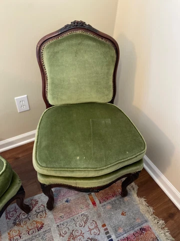 Antique 19th century velvet upholstered Louis XIV chairs green Cover