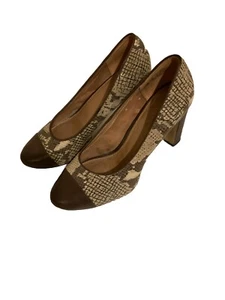 Fossil Monica high heel cap toe snakeskin brown leather heels women’s size 8.5 - Afbeelding 1 van 21