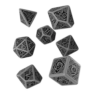 Q-Workshop Celtic Gray Black 7 Piece Dice Set NEW IN STOCK  - Picture 1 of 2