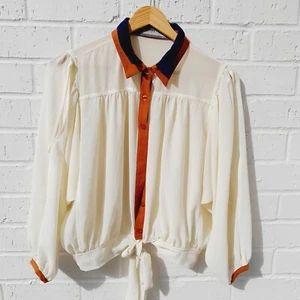 LAST CHANCE Addie Sheer Top Blouse Balloon Sleeves Detail Cuff Tie Front Sz:M - Picture 1 of 8