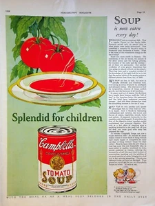 1928 Campbell's Condensed Tomato Soup Vintage Print Ad Splendid for Children - Picture 1 of 2
