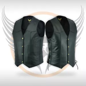 Leatherick Gilet Uomo Vera Pelle Nero Classico Top-Grana Pelle di Vacchetta Gilet - Foto 1 di 15