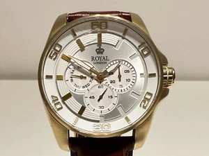 BEAUTIFUL BIG 48mm GOLD PLATED ST. STEEL MEN'S QUARTZ WATCH "ROYAL" LONDON - Picture 1 of 7