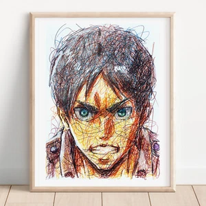 Eren Yeager Ballpoint Pen Print, Attack On Titan Art Poster - Picture 1 of 3