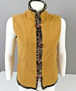 Wooly Bully Wear Colorado Gold Fleece Vest Animal Stripe Lining Button Tog Small - Picture 1 of 11