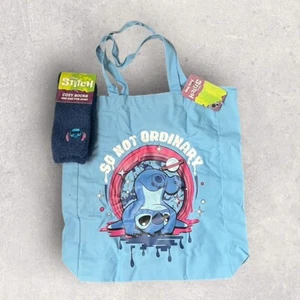 Disney Lilo & Stitch STITCH Cloth Totebag and Fuzzy Socks Set New with Tags - Picture 1 of 4