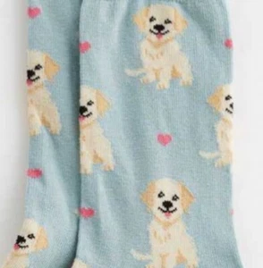 💗 BNWT New Look Blue Labrador Dog Socks Pink Heart Pattern Cotton One Size 4-7 - Picture 1 of 4
