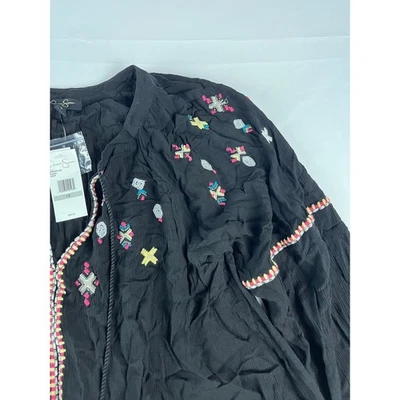 Blusa Jessica Simpson Negra Borla Bordada Cuello en V Manga Larga Talla Grande 1X Foto 1 de 4