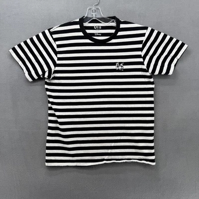 Uniqlo Disney T-Shirt Unisex Small Black White Striped Embroidered Mickey Mouse - Image 1 of 4