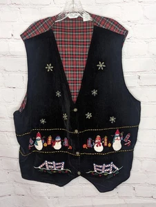 Vintage 90er Victoria Jones bestickte Weihnachten Pullover Weste Schneemänner Gr. 4X - Bild 1 von 9