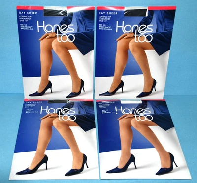 4 PANTIMEDIAS TRANSPARENTES DE DÍA "HANES TOO" NUEVAS EN PAQUETE ~ TALLA CD ~ NEGRAS, APENAS BLANCAS Y NEGRAS Foto 1 de 4