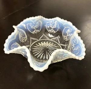 Dugan Northwood Jeweled Heart Opalescent Ruffled Bowl Victor Pattern VGUC - Picture 1 of 4