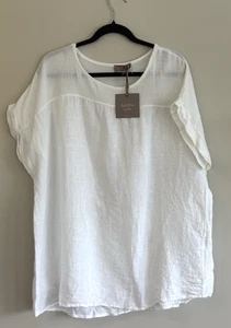 Saiph Lab Damen 100% Leinen Top 3X weiß Lagenlook Made Italy hauchdünn Boho Coastal - Bild 1 von 6