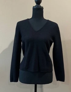 Mercer & Madison 100% Italian Merino Wool Sweater Womens Lg Black V-Neck Cropped - Picture 1 of 3