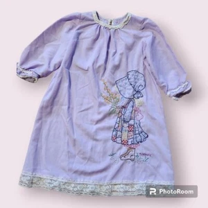 Vintage Handmade Kids Doll Dress Embroidered Holly Hobbie Design Size Unknown - Picture 1 of 14