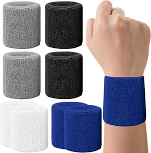 8 Pack Wrist Sweatbands Athletic Sports Tennis Wrist Bands Absorbent Sweat Band - Picture 1 of 8