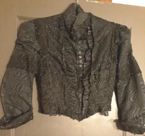Antique Victorian beaded blouse top black satin stays 1880 buttons - Picture 1 of 11