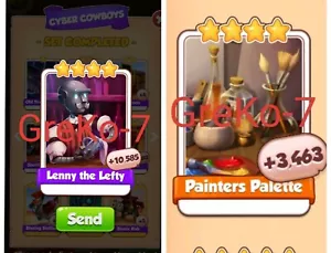 Coin master 10 X Lenny The Lefty And 10 X Painters Pallete (20 Cards) - Picture 1 of 3