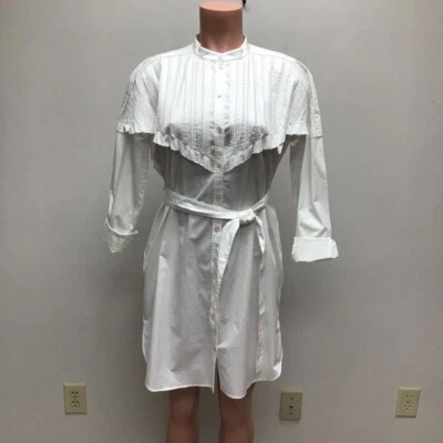 Burberry Mujer Camisa Vestido Blanco Elástico Simulado Cuello Corbata Cintura Volantes 4 Nuevo Foto 1 de 4