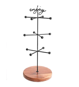 The Cellar Enjoy! Serving Donuts/Pretzels Stand, Black, Metal/Acacia Wood - Picture 1 of 8