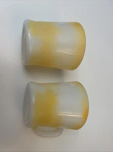 Pair Of Vintage Fire King Oven Ware Yellow Milk Glass Coffee Mug D Handle 1940’s - Picture 1 of 8