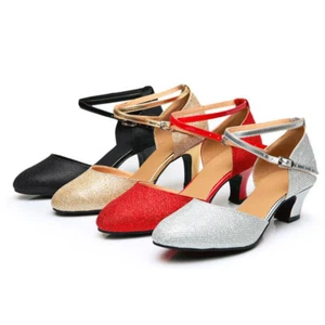 Women's New Latin Dance Shoes Ladies Ballroom Shoes Low-Heeled Soft Bottom - Picture 1 of 19