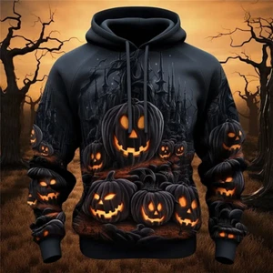 3D hoodie Halloween, Terror Pumpkin Ghost Graphic Halloween Hoodie Classic - Picture 1 of 2