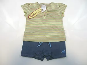 STYLEASE Outfit Girls Sz 6-12 mos One-piece Romper Striped Denim Shorts S/S NWT - Picture 1 of 6