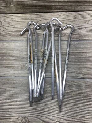 7" Aluminum Tent Stakes with Hook, 10 Pegs for Canopy Tarp Garden Silver Alloy - Image 1 of 4