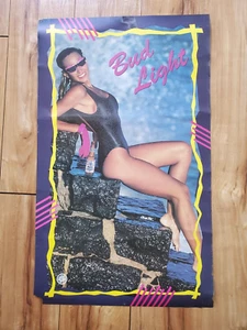 Vintage 90s Double Sided Bud Light Beer Sexy Women Swimsuit Store Plastic Poster - Picture 1 of 4