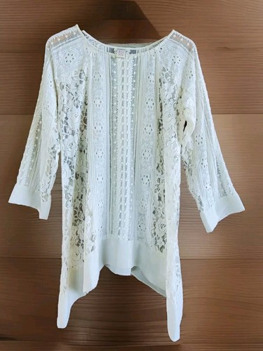 OFF WHITE Abito Sundance Medium bianco sporco PIZZO scollo largo ottimo maniche lunghe