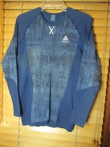 Odlo Women’s L Blue Base Layer Long Sleeve Under Shirt Knit Fitted Logo EUC - Picture 1 of 4