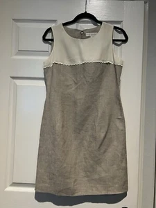 Petite Sophisticate Womens Linen And Silk Dress Sz 4 Khaki And Cream Color - Picture 1 of 6