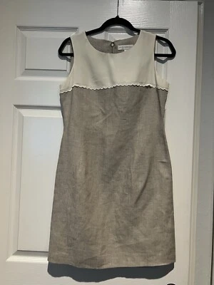 Vestido de mujer Petite Sophisticate de lino y seda talla 4 color caqui y crema Foto 1 de 4