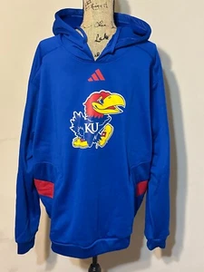 NWT Mens Blue Logo ADIDAS KANSAS JAYHAWKS PULLOVER HOODIE SZ X  G4 - Picture 1 of 7