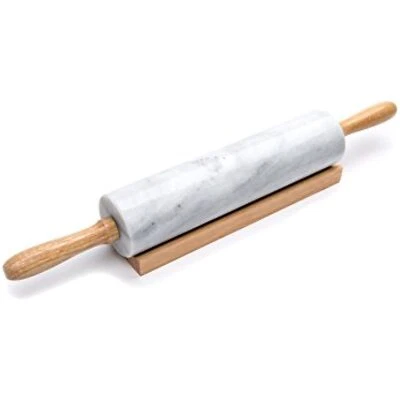 Fox Run Polished Marble Rolling Pin with Wooden Cradle, 10-Inch Barrel, White - Image 1 of 4
