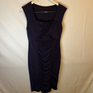 Marks And Spencer Womens Purple Sleeveless Ruched MIDI Occasional Dress Size 14 - Picture 1 of 4