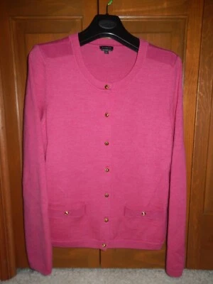TALBOTS Womens Pure MERINO WOOL L/S Hot Pink Cardigan Sweater L Pockets - Image 1 of 4