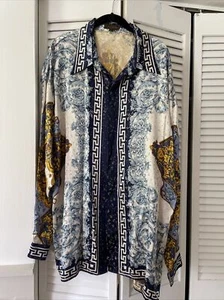 Vintage Ceta Italiano Men’s Dress Shirt Size XL Blue And Gold Metallic - Picture 1 of 9