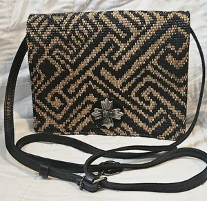 Patricia Nash Consilina Umhängetasche schwarz Leder geflochten 10. Jubiläum Klapptasche - Bild 1 von 8