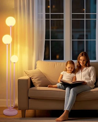 Lámpara de pie rosa 63 pulgadas lámpara de pie moderna de mediados de siglo con 3 globos suave cálido blanco... Foto 1 de 4